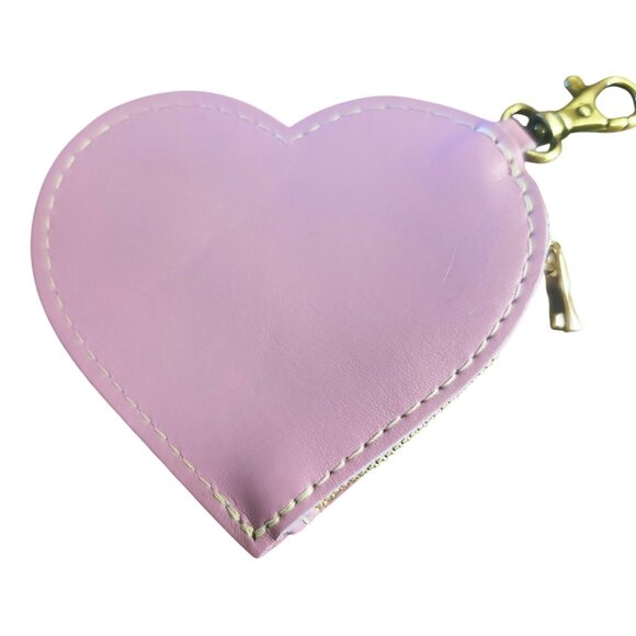 Portland Leather Heart Coin Pouch Keychain Vintage Pink Brass Zip Bag Charm - Picture 4 of 5